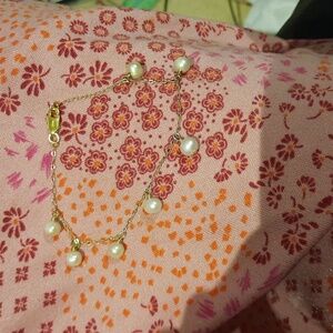 AUTHENTIC GENUINE SOLID 10K YELLOW GOLD OVER STERLING SILVER PEARL 7" BRACELET